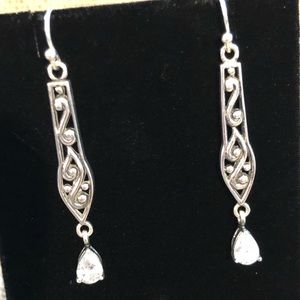 CLASSIC Silpada Sterling Silver .925 Filigree CZ Crystal Drop Dangle Earrings